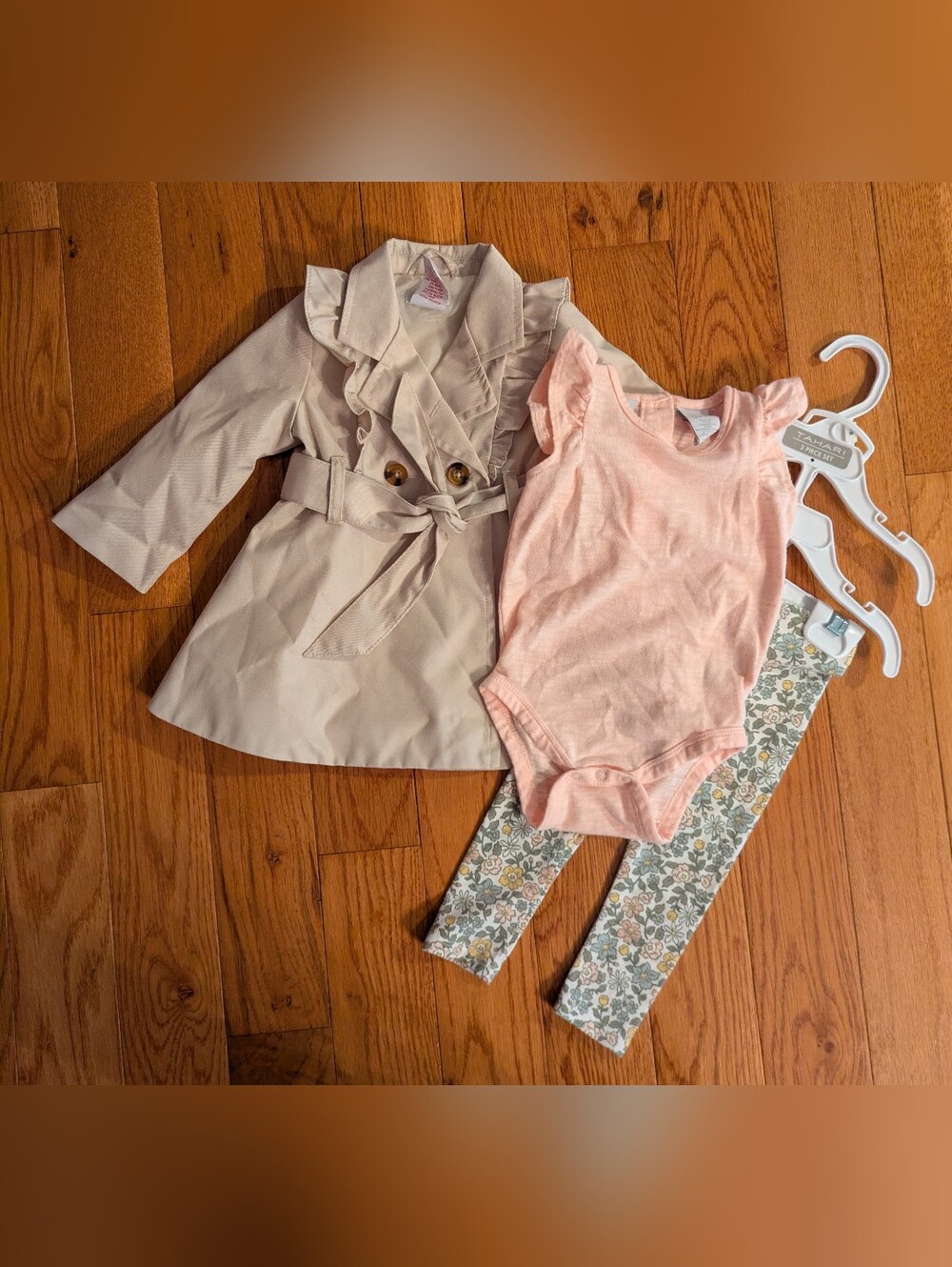 Toddler Girls Pink Bodysuit & Cream Trench Coat Matching Set